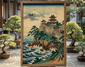 Berg Fuji Burg Poster | Poster Japanische Welle | Japandi Wall Art (Digitaler Download)