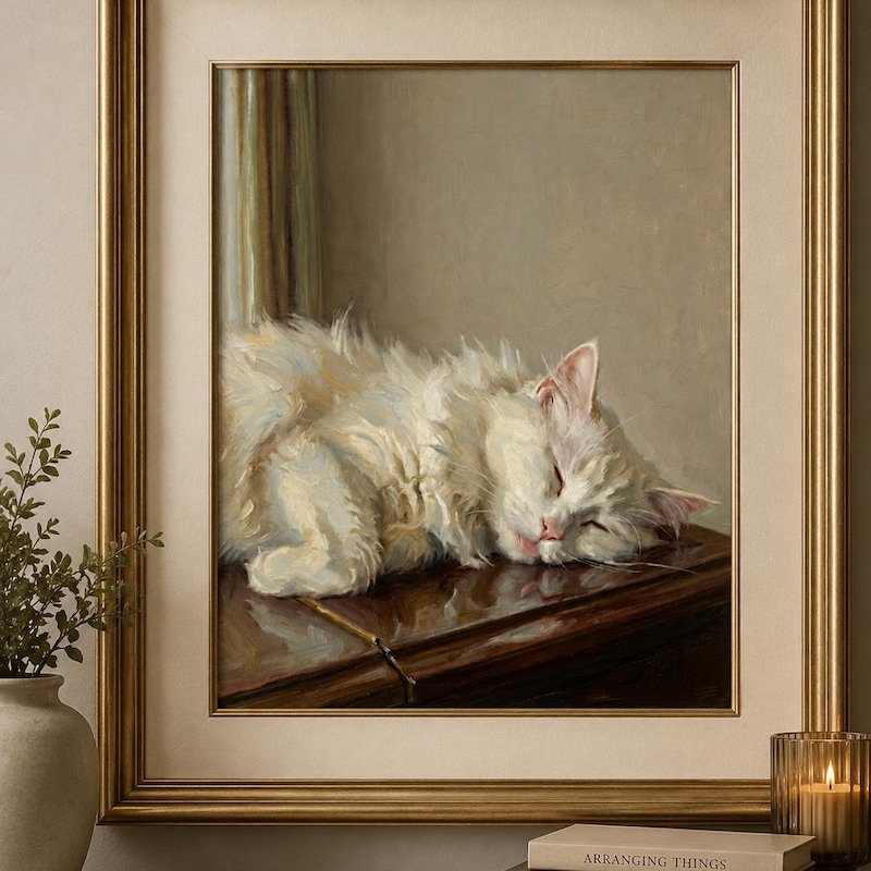 Sleeping White Cat Art
