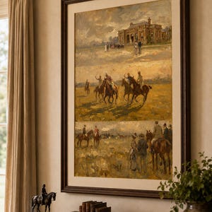 Sztuka meczu polo w stylu vintage | Stary wydruk jeździecki | Obraz olejny w stylu country club zdjęcie 5
