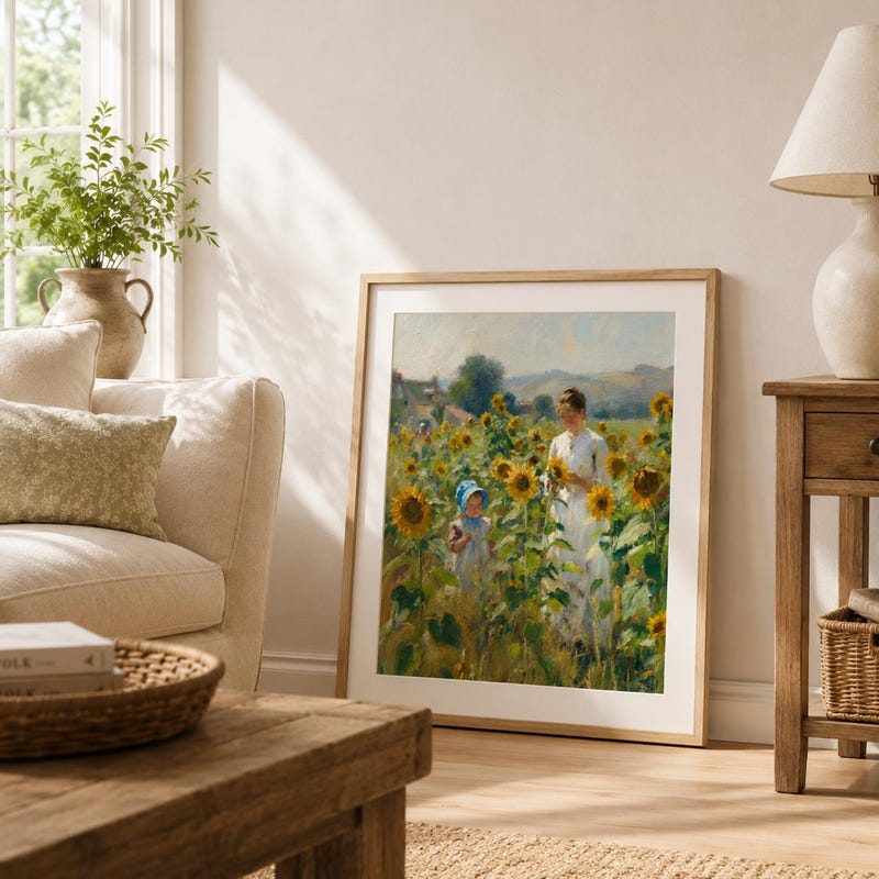 Mother Child Sunflower Field Print