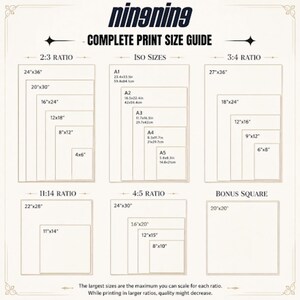 Puede incluir: Una gu&iacute;a de tama&ntilde;os de impresi&oacute;n con el texto "ningning" en la parte superior. La gu&iacute;a muestra varios tama&ntilde;os de impresi&oacute;n en cent&iacute;metros, incluyendo 59.4x84.1cm, 42x59.4cm, y 29.7x42cm, organizados por proporci&oacute;n.