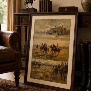 Sztuka meczu polo w stylu vintage | Stary wydruk jeździecki | Obraz olejny w stylu country club zdjęcie 2
