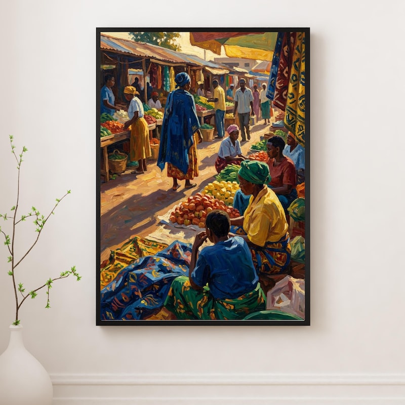 African Market Oil Painting