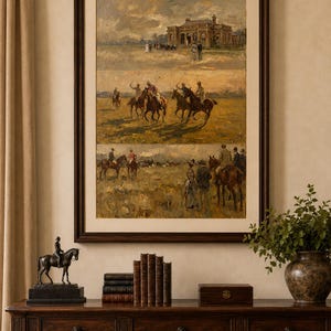 Sztuka meczu polo w stylu vintage | Stary wydruk jeździecki | Obraz olejny w stylu country club zdjęcie 6