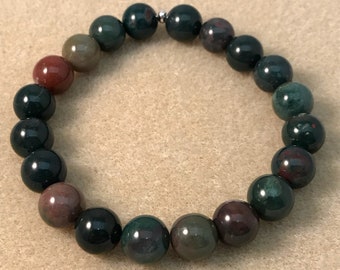 Bloodstone Bracelet, Beaded Bracelet, Stretch Bracelet, 10mm Bead Bracelet, Healing Bracelet, Genuine Bloodstone Jewelry, Mens Womens Unisex