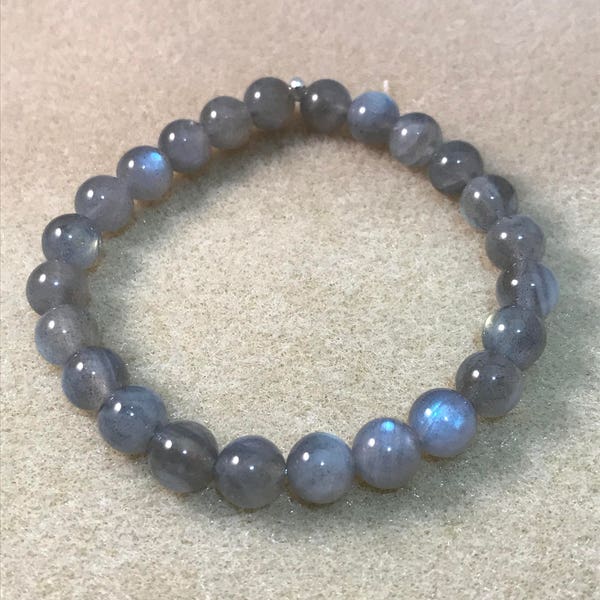 Labradorite Bracelet, 8mm Beaded Stretch Bracelet, AAA Natural Genuine Labradorite Jewelry, Mens Womens Unisex