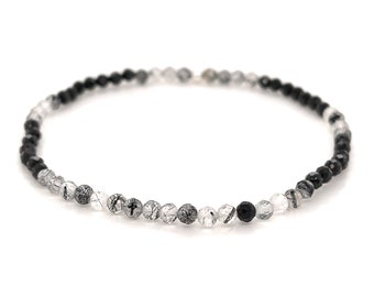 Tourmalinated Quartz Spinel Bracelet, Genuine Gemstone Sterling Silver Dainty 3mm Faceted Beaded Bracelet, Great for layering