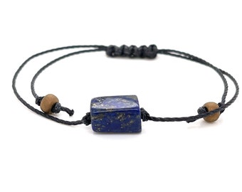 Lapis Lazuli Bracelet, Genuine Raw Stone Jewelry, Minimalist Dainty Gemstone Adjustable Macrame String Bracelet, Mens Womens Unisex