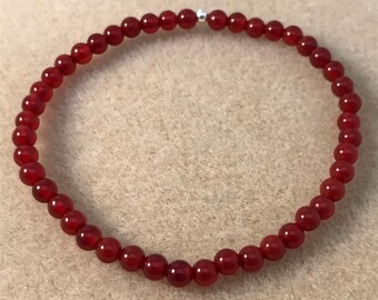 AAA Red Carnelian Bracelet, 4mm Beaded Dainty Bracelet, Genuine Gemstone Stretch Bracelet, Mens Womens Unisex Carnelian Jewelry