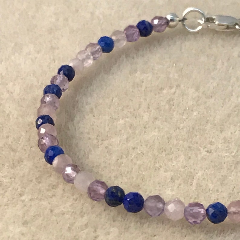 Amethyst Rose Quartz Lapis Lazuli Bracelet Genuine Gemstone Etsy.de