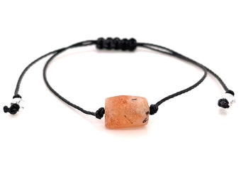Sunstone Bracelet, Genuine Raw Stone Jewelry, Minimalist Dainty Gemstone Adjustable Macrame String Bracelet, Mens Womens Unisex