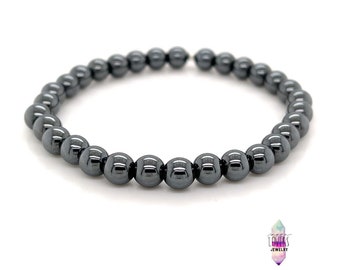 Hematite Bracelet, 6mm Beaded Gemstone Stretch Bracelet, Mens Womens Unisex Genuine Hematite Jewelry