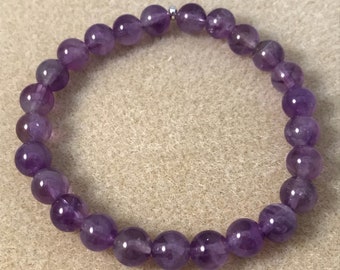 Genuine Amethyst Bracelet, Amethyst Beaded Bracelet, Bead Bracelet, Stretch Bracelet, Gemstone Bracelet, Amethyst Jewelry, 8mm Bracelet