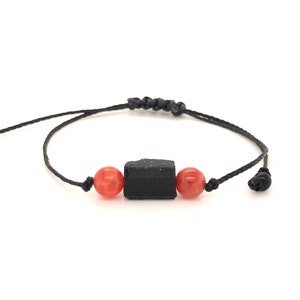 Fire Agate Raw Black Tourmaline Bracelet, Minimalist Adjustable Beaded Gemstone String Friendship Bracelet for Protection image 7