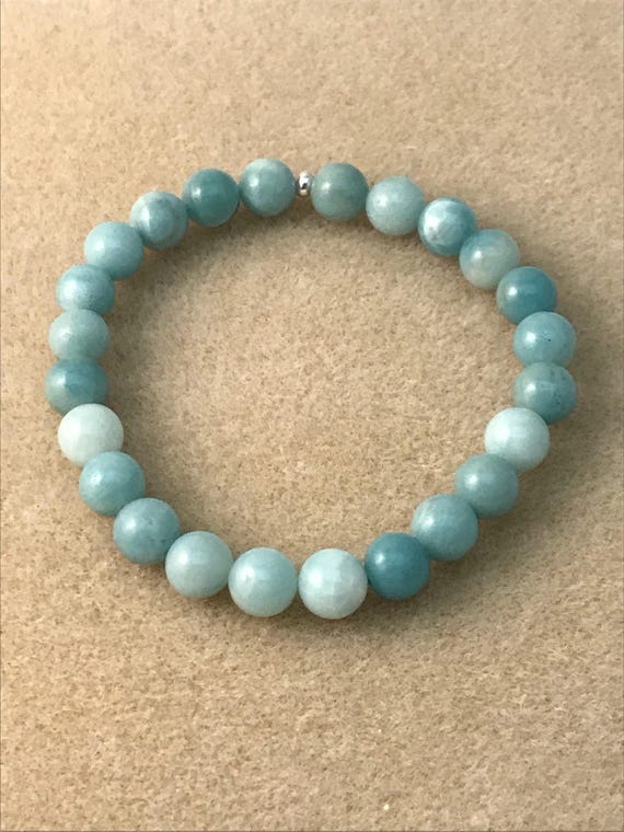 Q1335 19 Beads 7.5 BrilliantExtra Grade~Translucent Icy BLUE Mozambique AMAZONITE Smooth Round Stretch Bracelet 10mm