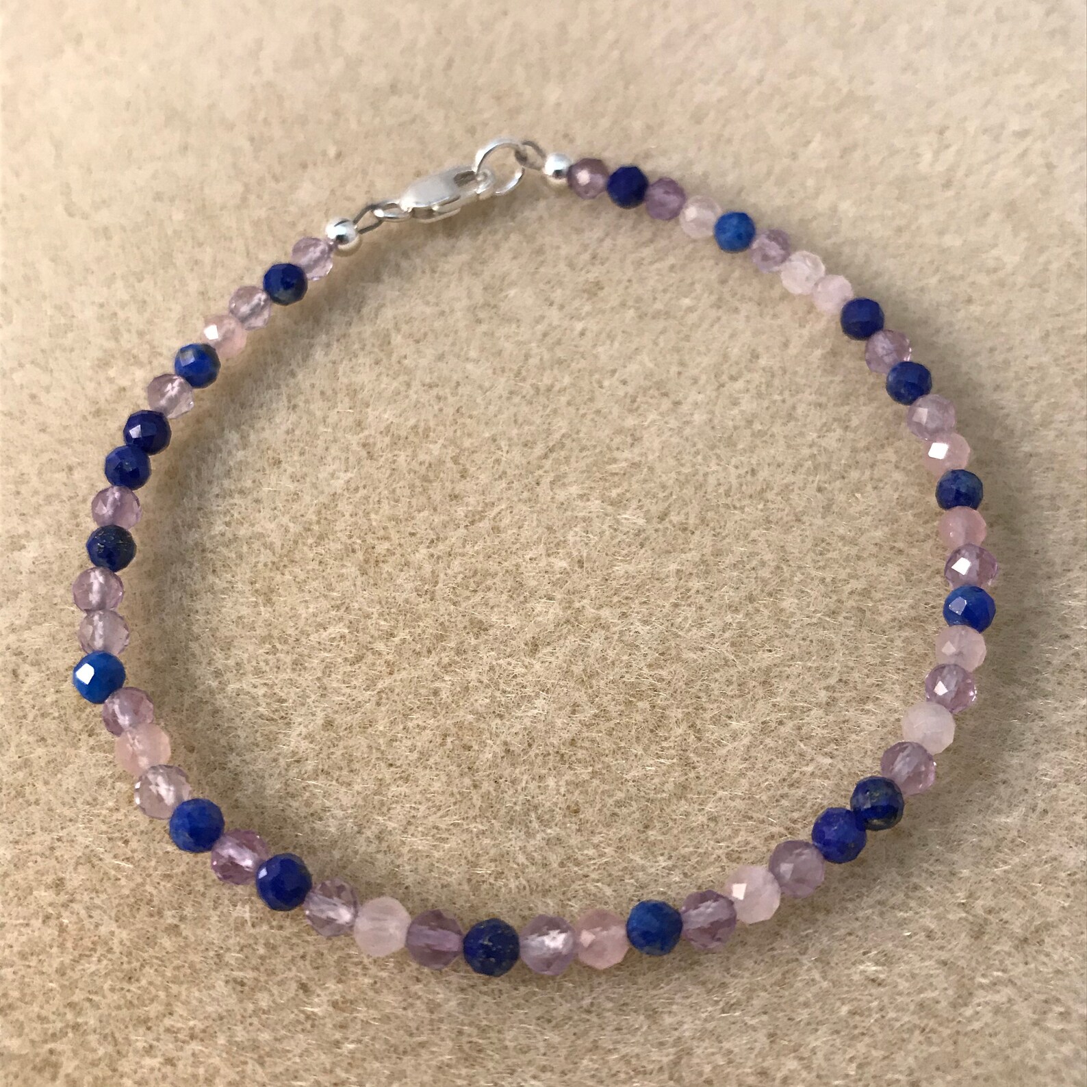Amethyst Rose Quartz Lapis Lazuli Bracelet Genuine Gemstone Etsy