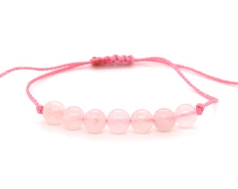 Rose Quartz Bracelet, Minimalist Gemstone Adjustable Knotted Braided Macrame String Bracelet, Mens Womens Unisex Rose Quartz Jewelry