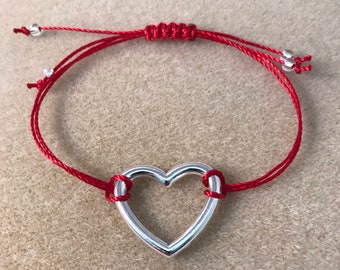 Red Heart Bracelet, Open Heart Red String Bracelet, Adjustable Knotted Braided Thread Minimalist Jewelry, Great Mother Daughter Gift for Her