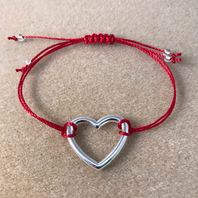 Red Heart Bracelet Open Heart Red String Bracelet Adjustable Etsy