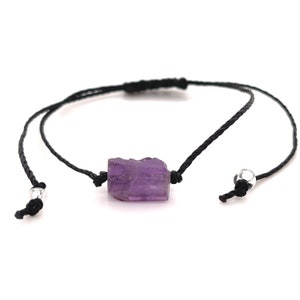 Amethyst Bracelet, Genuine Raw Stone Jewelry, Minimalist Dainty Gemstone Adjustable Macrame String Bracelet, Mens Womens Unisex image 1
