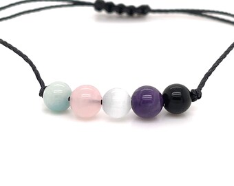 Trauma Protection Bracelet, 6mm Minimalist Adjustable Beaded Gemstone String Bracelet, Crystal jewelry gift for him or her