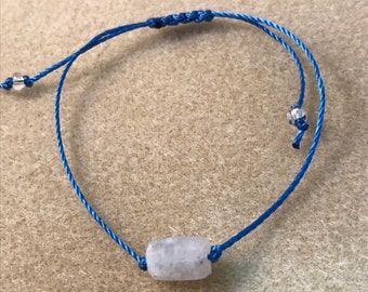 Rainbow Moonstone Bracelet, Genuine Raw Stone Jewelry, Minimalist Dainty Gemstone Adjustable Macrame String Bracelet, Mens Womens Unisex