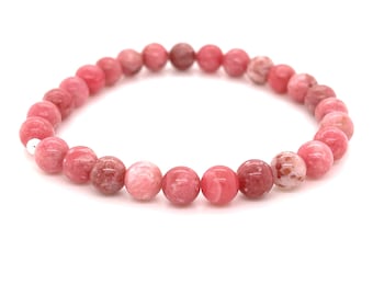 Norwegian Pink Thulite Bracelet, 6mm Beaded Stretch Bracelet, Natural Genuine Gemstone Jewelry, Mens Womens Unisex