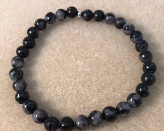 Mystic Merlinite Bracelet, Indigo Gabbro 6mm Beaded Stretch Bracelet, Genuine Rare Gemstone, Mens Womens Unisex