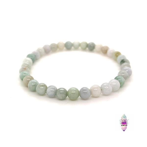 6mm Jade Bracelet, Stretch Gemstone Crystal Beaded Bracelet, Real Green Jadeite Jewelry for Good Luck Wealth Abundance, Mens Womens Unisex
