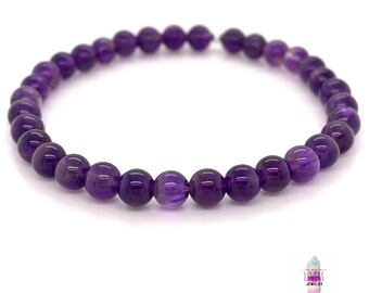 Dark Purple Amethyst Bracelet, 6mm Stretch Beaded Bracelet, Genuine Handmade Crystal Gemstone Jewelry Mens Womens, February Birthstone Gift