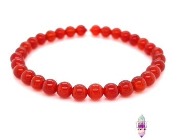 AAA Red Carnelian Bracelet, 6mm Beaded Bracelet, Genuine Gemstone Stretch Bracelet, Mens Womens Unisex Carnelian Jewelry