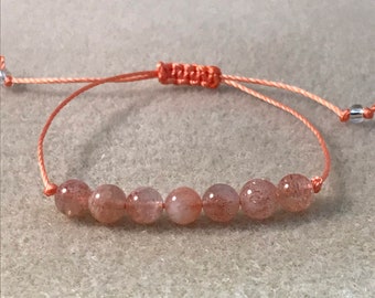 Grade AAA Macrame Sunstone Bracelet, Minimalist Gemstone Beaded String Bracelet, Mens Womens Unisex Sunstone Jewelry