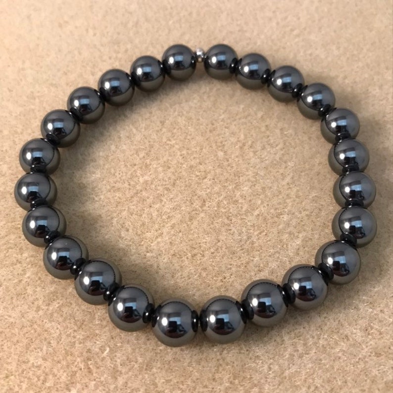 8mm Beaded Gemstone Stretch Bracelet Hematite Bracelet Mens Womens Unisex Genuine Hematite Jewelry