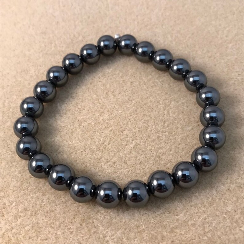 8mm Beaded Gemstone Stretch Bracelet Hematite Bracelet Mens Womens Unisex Genuine Hematite Jewelry