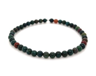 Bloodstone Bracelet, 4mm Beaded Dainty Bracelet, Genuine Gemstone Stretch Bracelet, Mens Womens Unisex AAA Bloodstone Jewelry