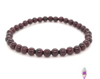 6mm Garnet Bracelet, Stretch Gemstone Crystal Beaded Bracelet, January Birthstone Birthday gift for her him, Mens Womens Unisex Jewelry