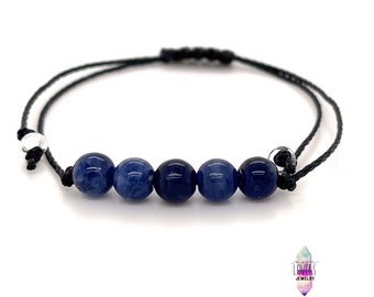 AAA Blue Sodalite Bracelet, Dainty Minimalist Adjustable Beaded Crystal String Bracelet, Unisex Handmade Jewelry