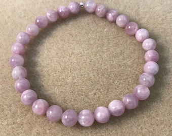 Kunzite Bracelet, 6mm Beaded Bracelet, Genuine Gemstone Stretch Bracelet, Genuine Pink Kunzite Jewelry, New Mom Gifts for Her