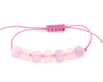 Rose Quartz Kunzite Bracelet, Minimalist Gemstone Adjustable Knotted Braided Macrame String Bracelet, Mens Womens Unisex Kunzite Jewelry