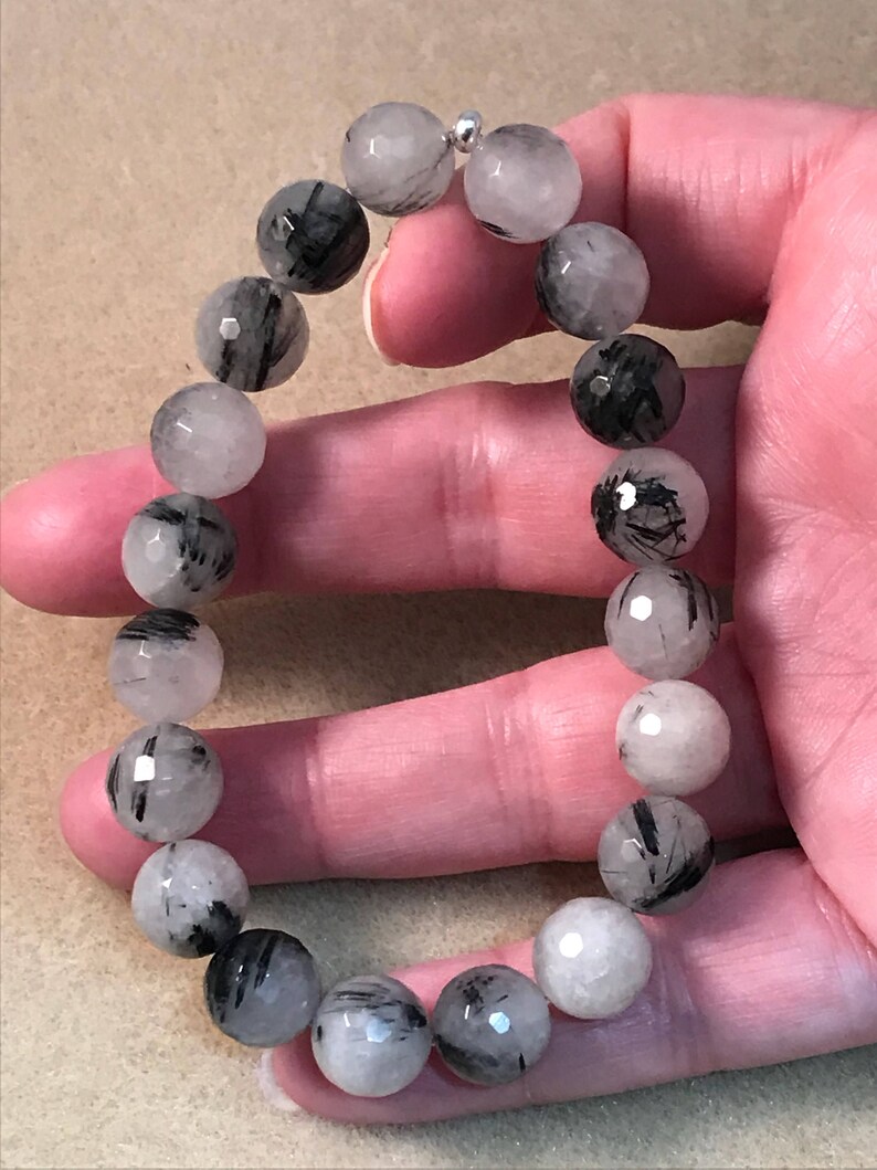 Tourmalinated Quartz Bracelet Tourmalinated Bracelet Black Etsy