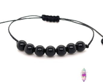 Black Tourmaline Bracelet, Minimalist Macrame Adjustable Yoga Boho String Bracelet, Mens Womens Unisex