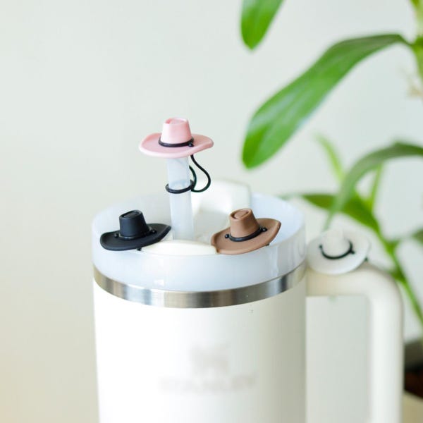 Gorra de paja Stanley, recuerdos para fiestas, adorno de paja con forma de sombrero de vaquero, funda de paja, adorno de paja con forma de vaquera, accesorios para vasos, accesorios Stanley,