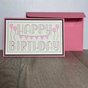 Rosa Luftballon Karte “Happy Birthday” – Minimalistischer Geburtstagsgruß mit Spruchband & Umschlag | Handgemachte Karte zum Feiern