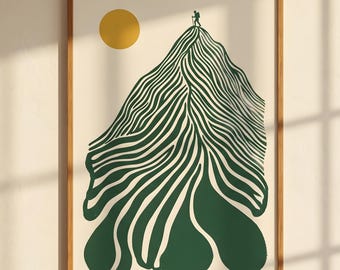 Retro Mountain Art Abstract Peak Print Minimalist Hiking Poster Green Landscape Wall Decor Vintage Climber Picture Unframed Hiker Gift