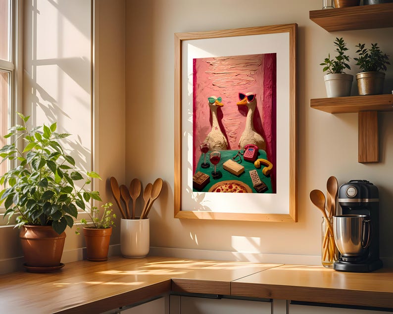 Maximalist Wall Art, Funny Goose Poster, Retro Kitchen Print, Kitsch Animal Decor, Humor Illustration image 5