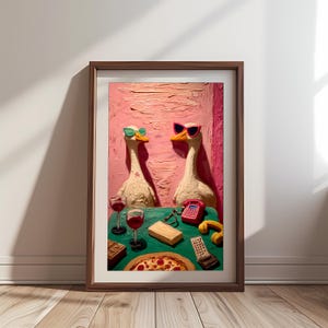 Maximalist Wall Art, Funny Goose Poster, Retro Kitchen Print, Kitsch Animal Decor, Humor Illustration image 1