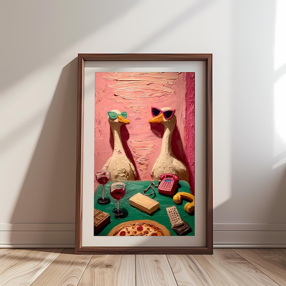 Maximalist Wall Art, Funny Goose Poster, Retro Kitchen Print, Kitsch Animal Decor, Humor Illustration