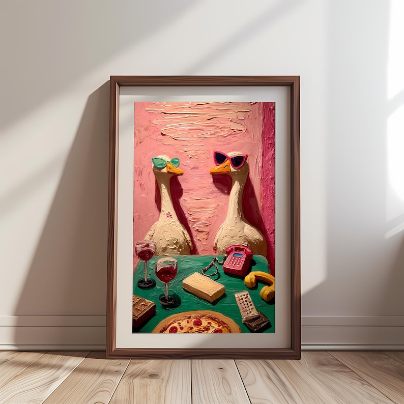 Maximalist Wall Art, Funny Goose Poster, Retro Kitchen Print, Kitsch Animal Decor, Humor Illustration image 1