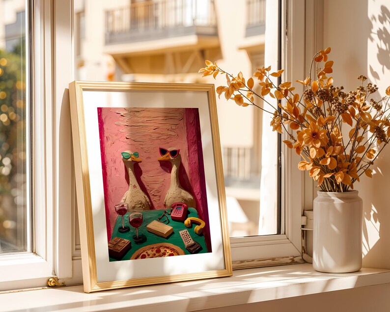 Maximalist Wall Art, Funny Goose Poster, Retro Kitchen Print, Kitsch Animal Decor, Humor Illustration image 3