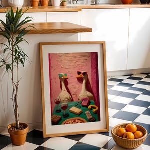 Maximalist Wall Art, Funny Goose Poster, Retro Kitchen Print, Kitsch Animal Decor, Humor Illustration image 4
